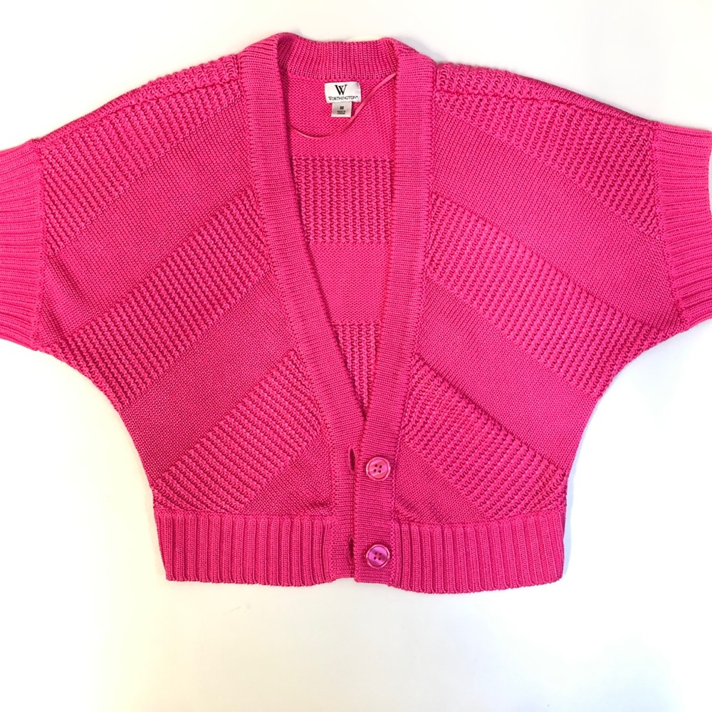 Worthington Cropped Cardigan Sweater, Hot Pink, Sz M